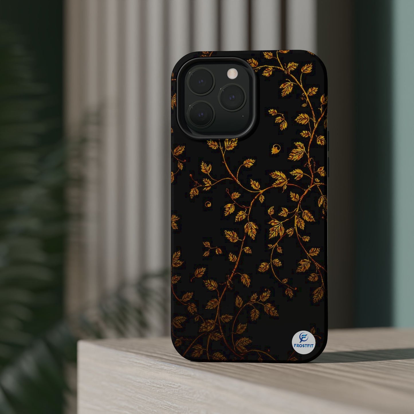 Elegant Floral Magnetic Tough Case for Phone - Stylish Gold Leaf Design