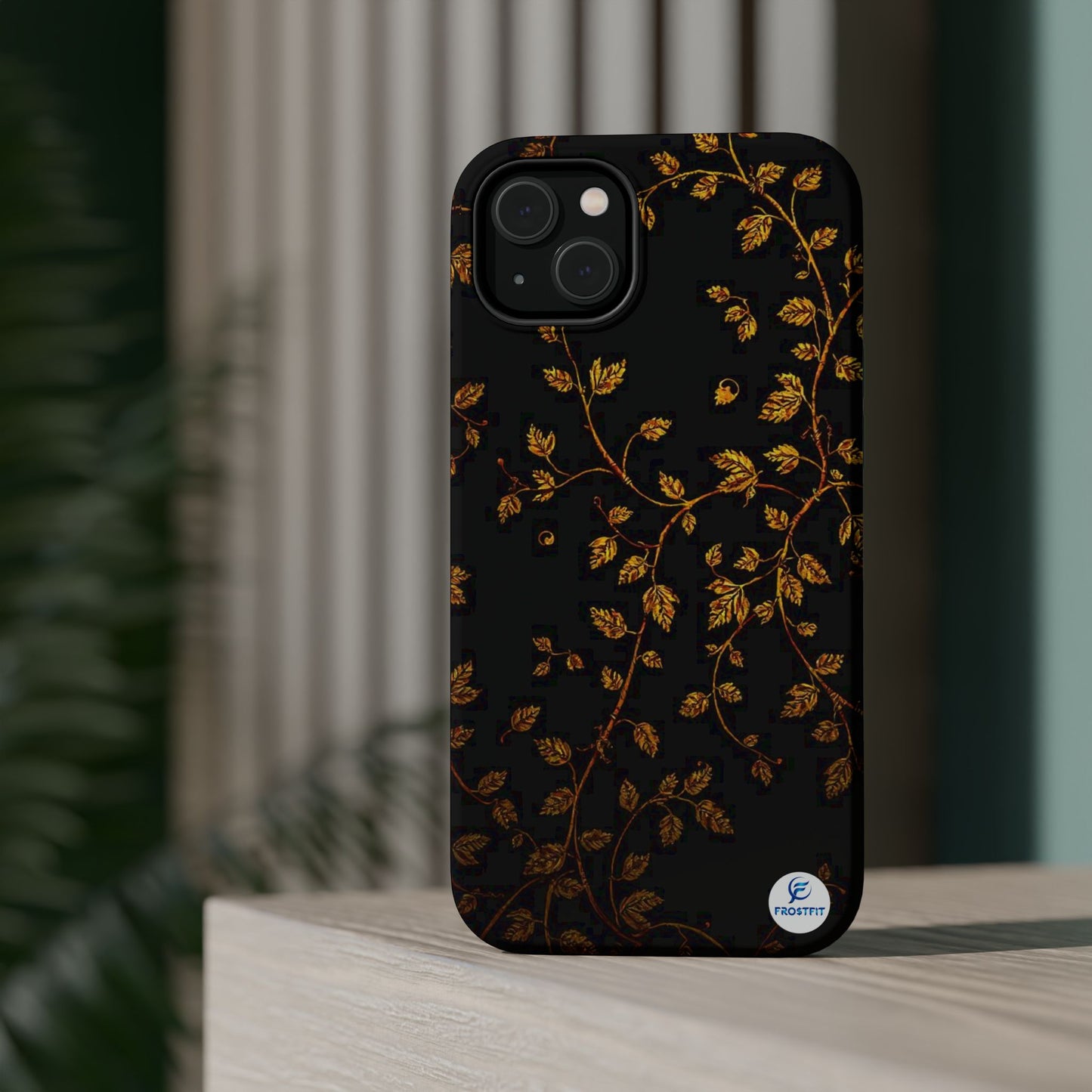 Elegant Floral Magnetic Tough Case for Phone - Stylish Gold Leaf Design