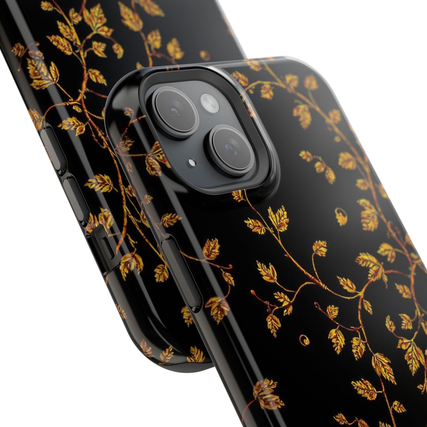 Elegant Floral Magnetic Tough Case for Phone - Stylish Gold Leaf Design