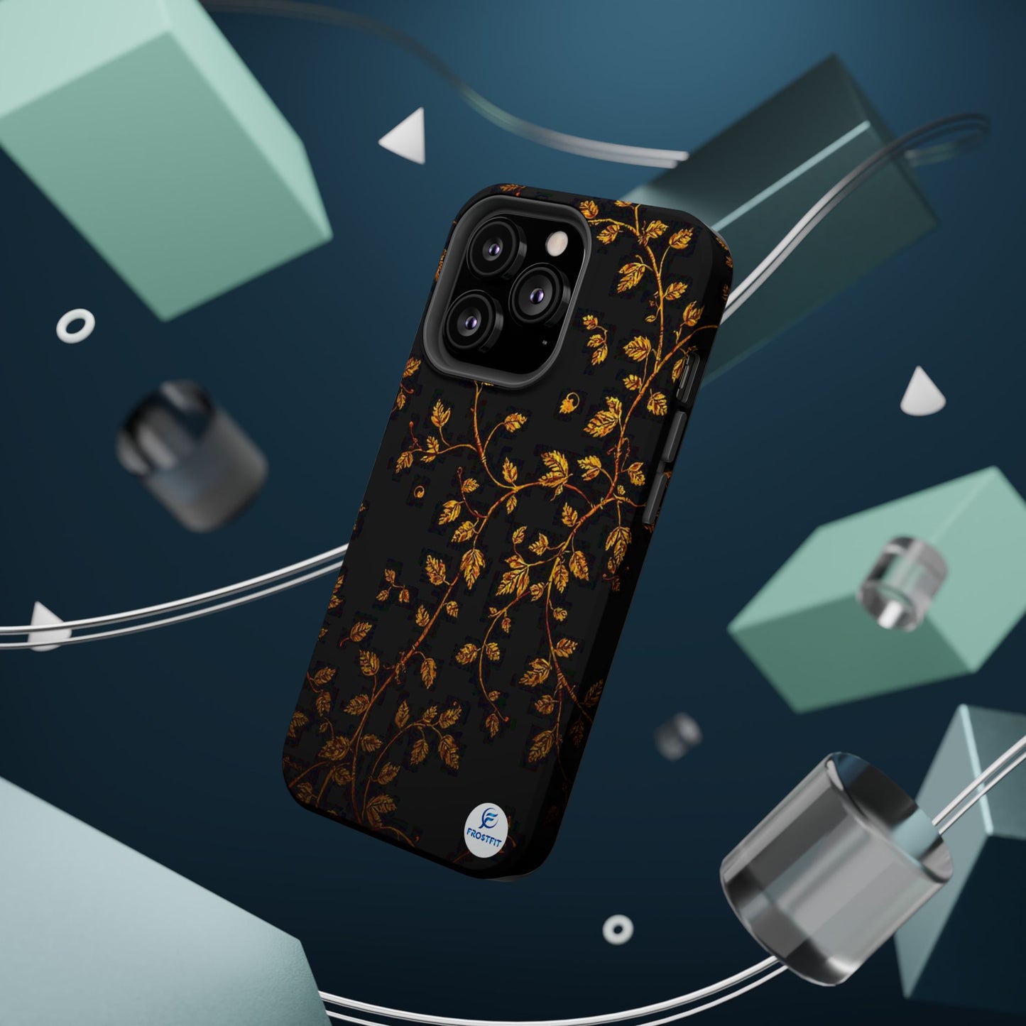 Elegant Floral Magnetic Tough Case for Phone - Stylish Gold Leaf Design