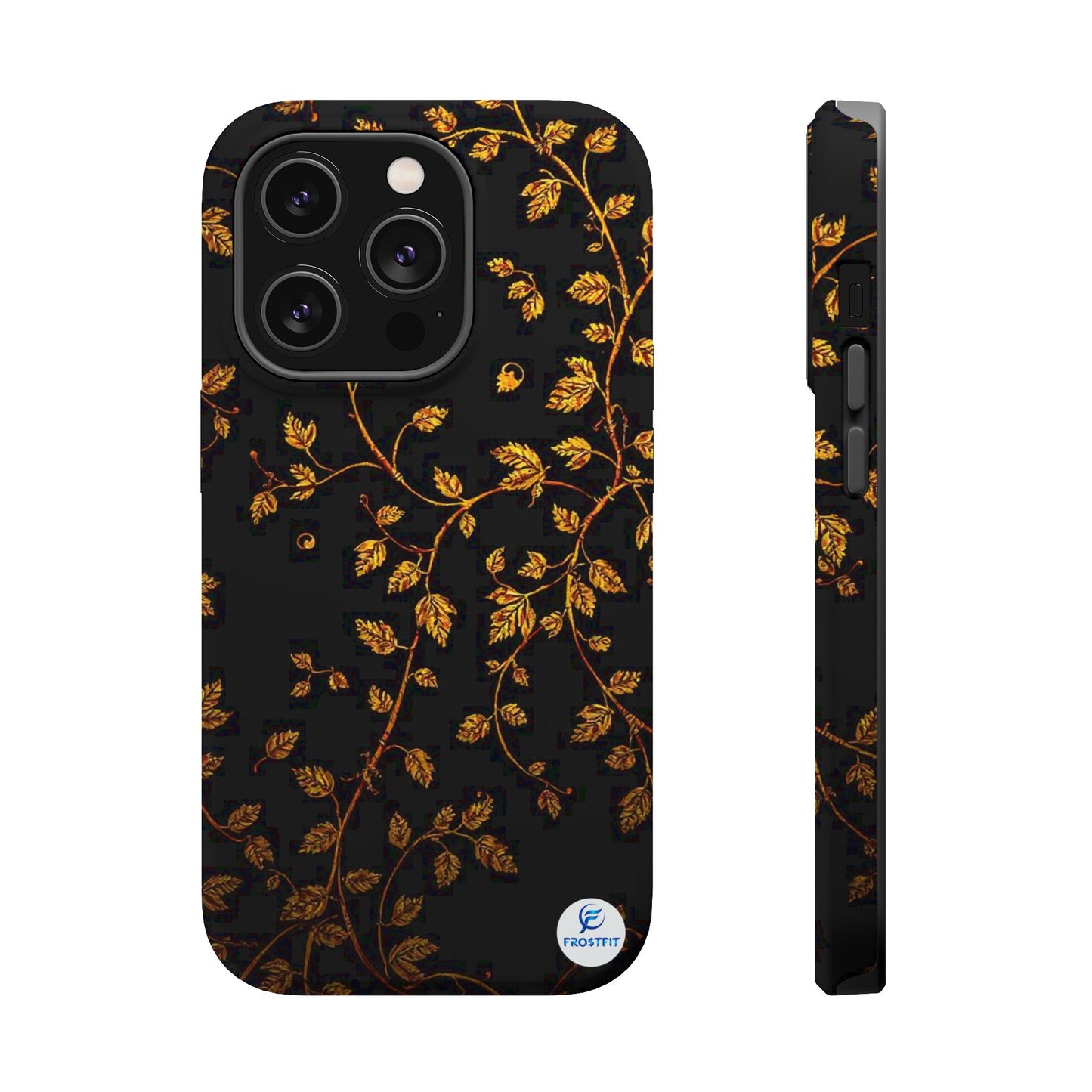 Elegant Floral Magnetic Tough Case for Phone - Stylish Gold Leaf Design