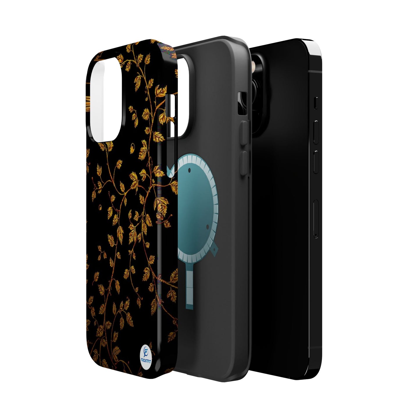 Elegant Floral Magnetic Tough Case for Phone - Stylish Gold Leaf Design