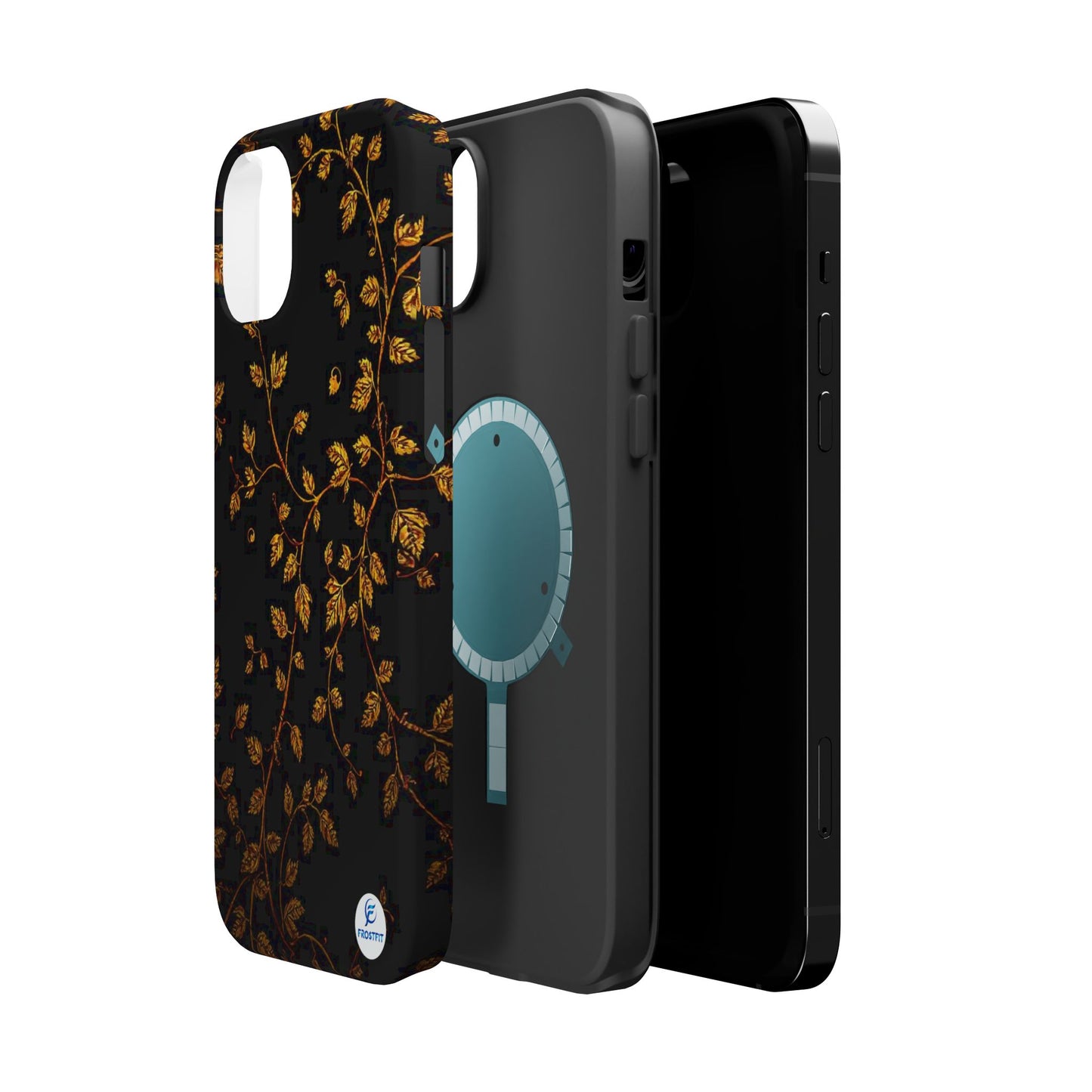 Elegant Floral Magnetic Tough Case for Phone - Stylish Gold Leaf Design