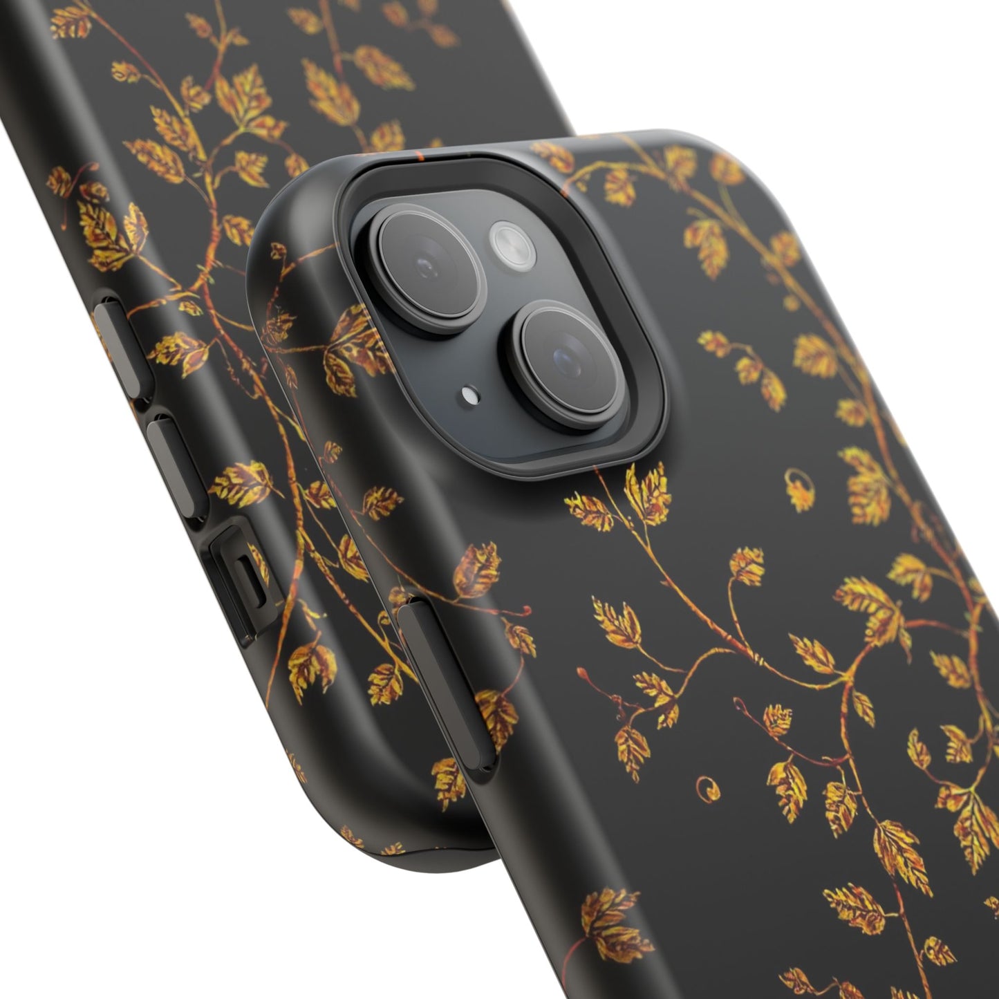 Elegant Floral Magnetic Tough Case for Phone - Stylish Gold Leaf Design