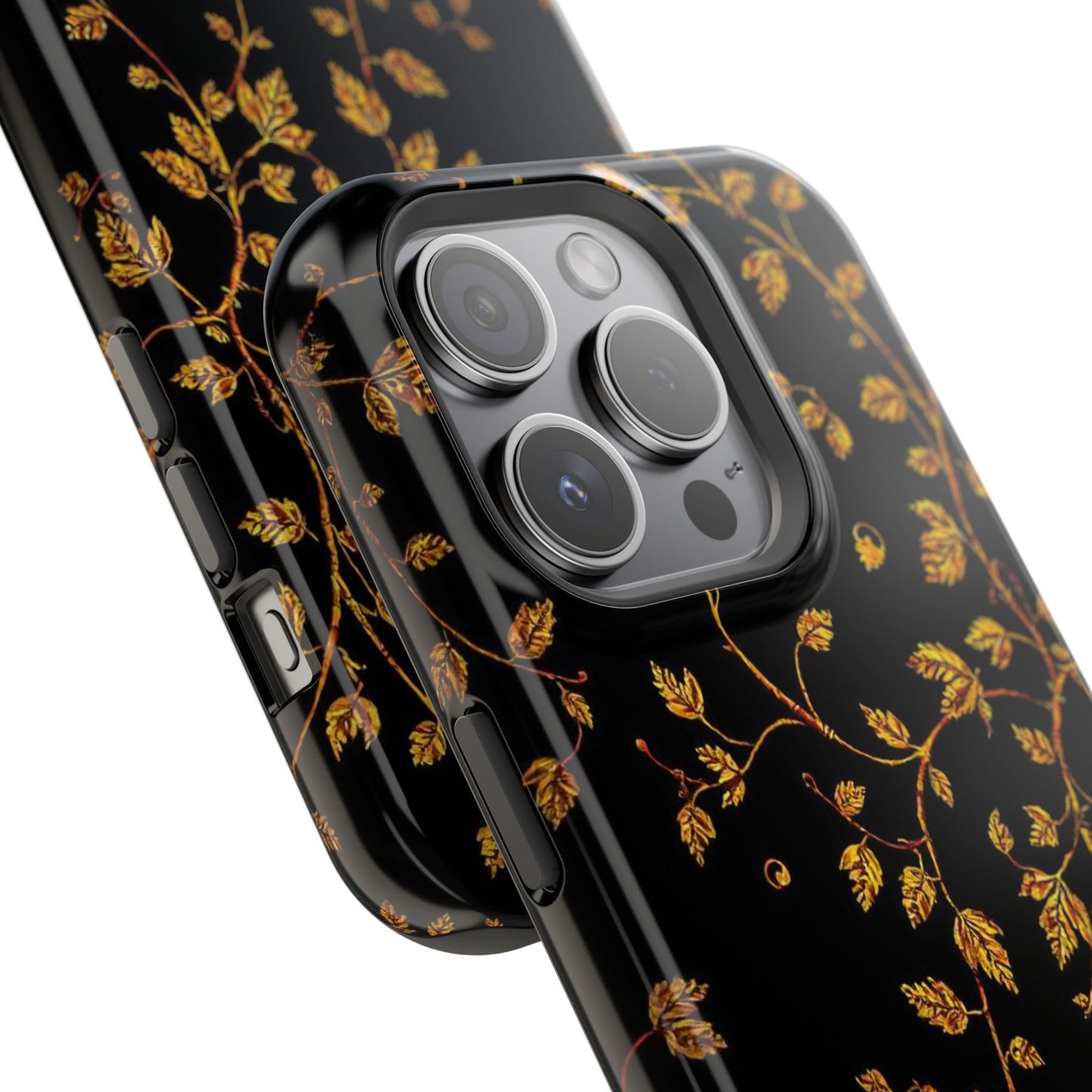 Elegant Floral Magnetic Tough Case for Phone - Stylish Gold Leaf Design