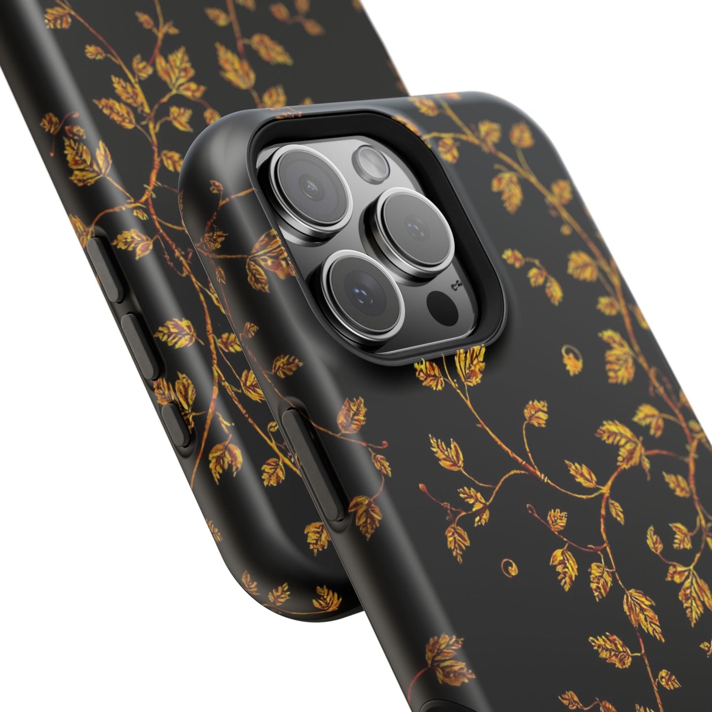 Elegant Floral Magnetic Tough Case for Phone - Stylish Gold Leaf Design