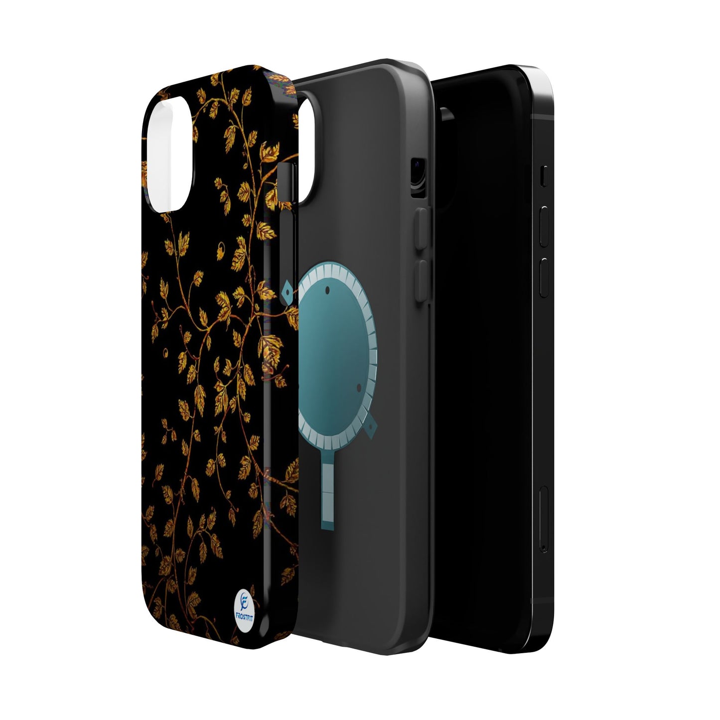 Elegant Floral Magnetic Tough Case for Phone - Stylish Gold Leaf Design