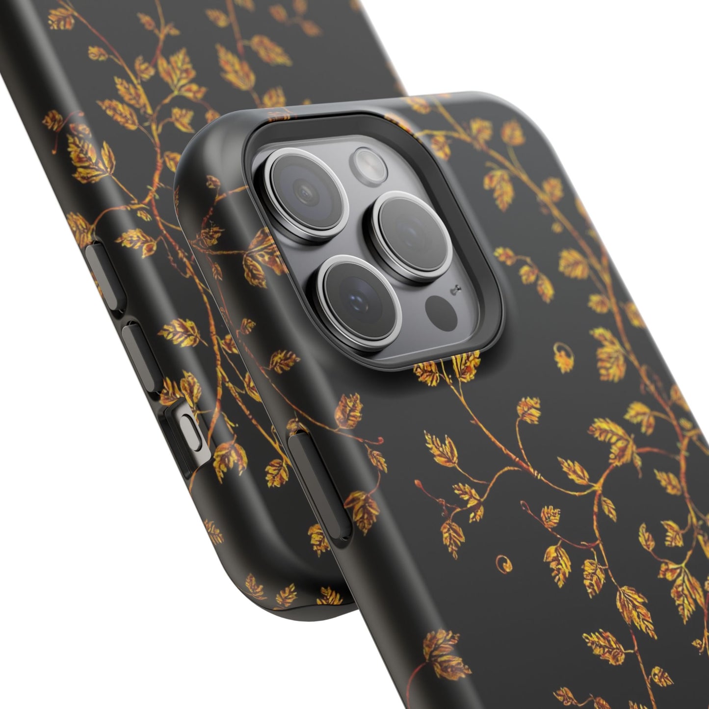 Elegant Floral Magnetic Tough Case for Phone - Stylish Gold Leaf Design