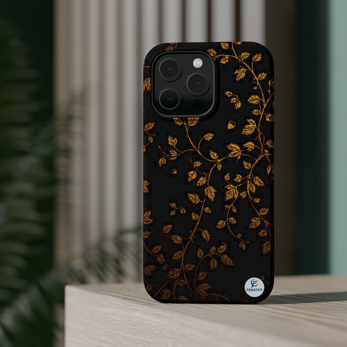 Elegant Floral Magnetic Tough Case for Phone - Stylish Gold Leaf Design