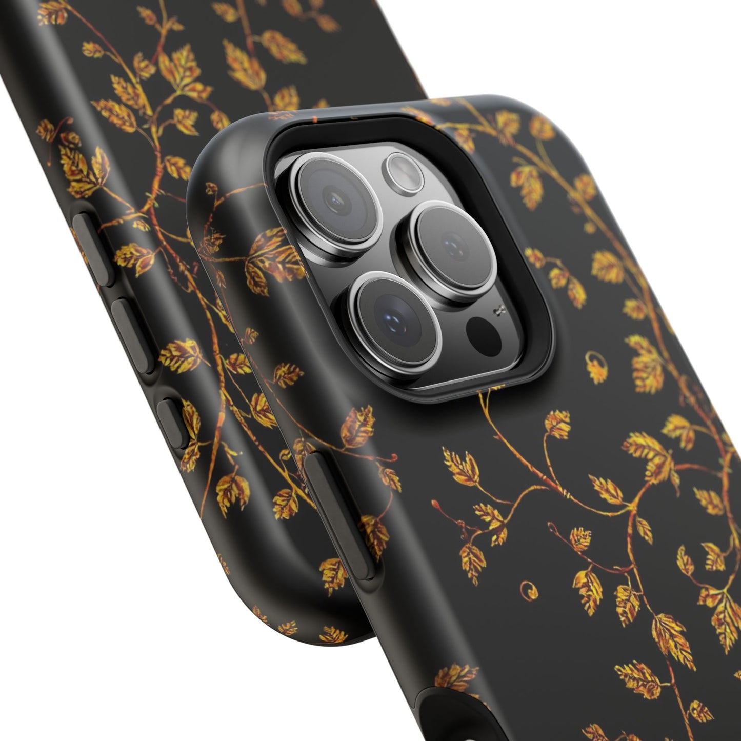 Elegant Floral Magnetic Tough Case for Phone - Stylish Gold Leaf Design
