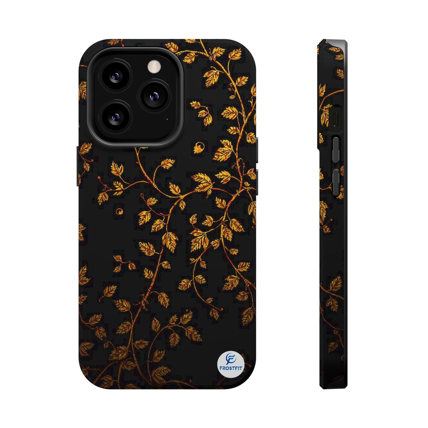 Elegant Floral Magnetic Tough Case for Phone - Stylish Gold Leaf Design
