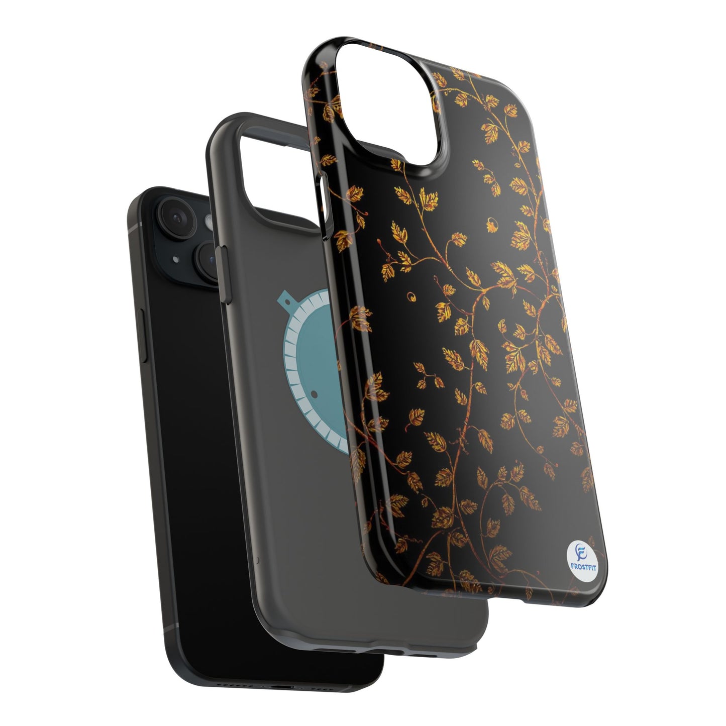Elegant Floral Magnetic Tough Case for Phone - Stylish Gold Leaf Design