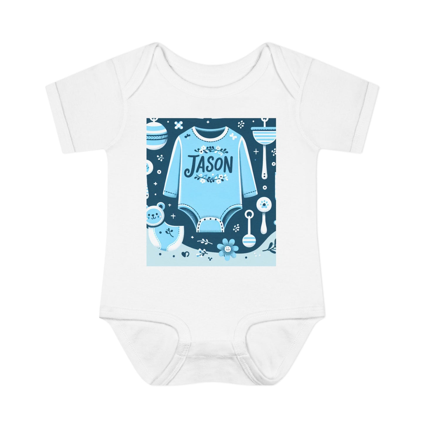 Personalized Blue Floral Infant Bodysuit - Custom Name "JASON"