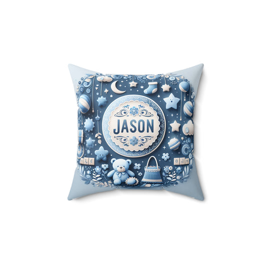 Personalized Blue Decorative Pillow with Name Design