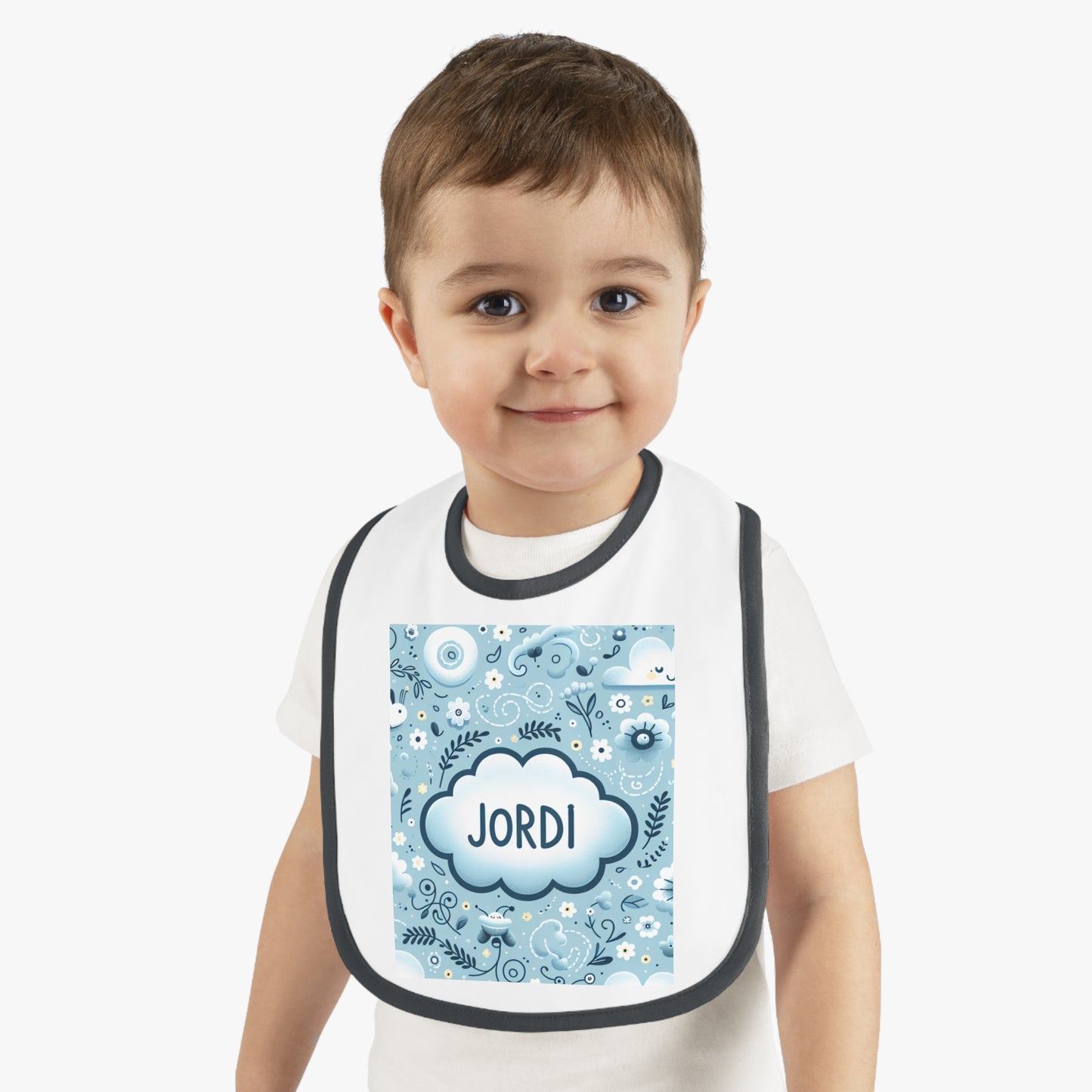 Copy of Personalized Baby Bib with Contrast Trim - Cute Teddy Bear Design for Boys