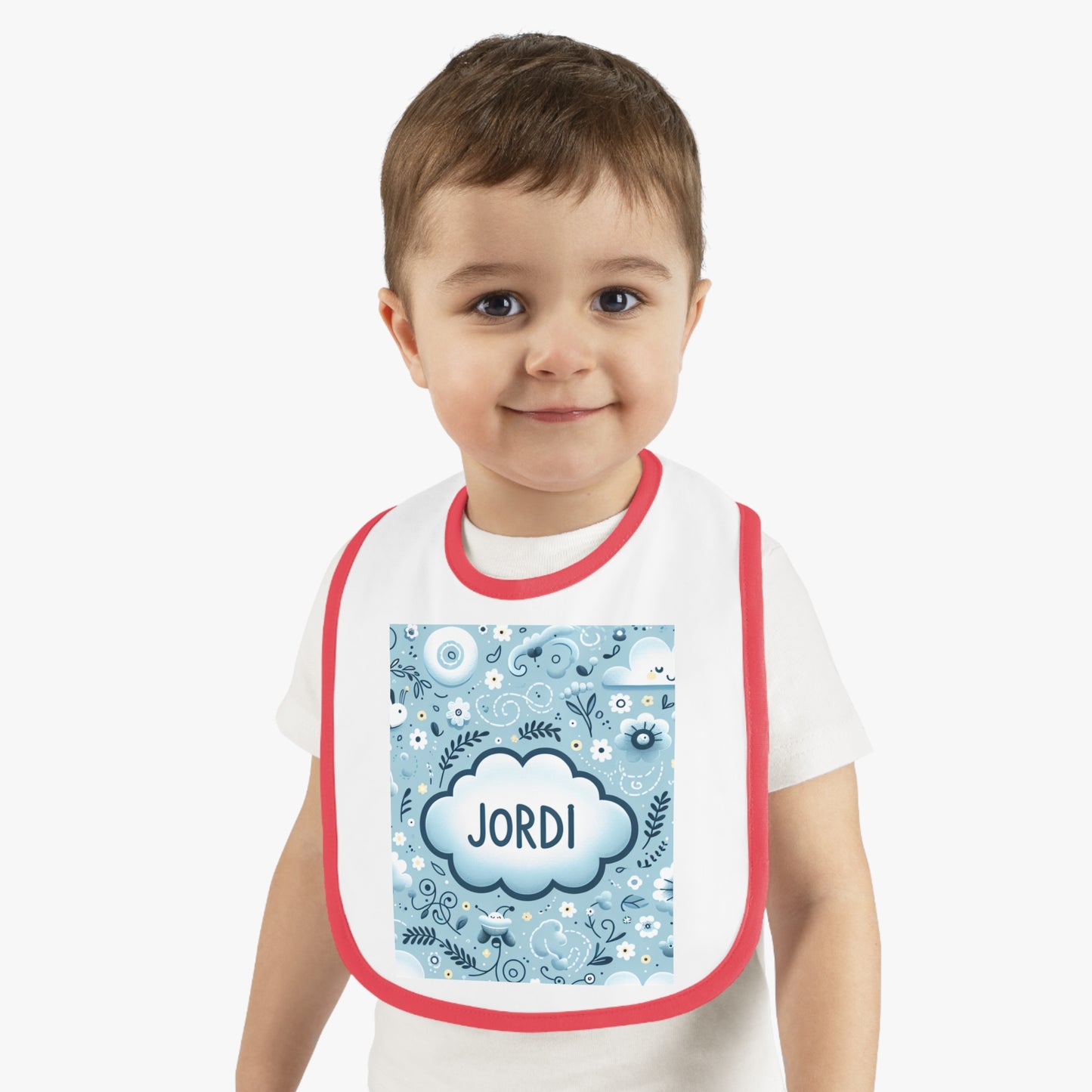 Copy of Personalized Baby Bib with Contrast Trim - Cute Teddy Bear Design for Boys