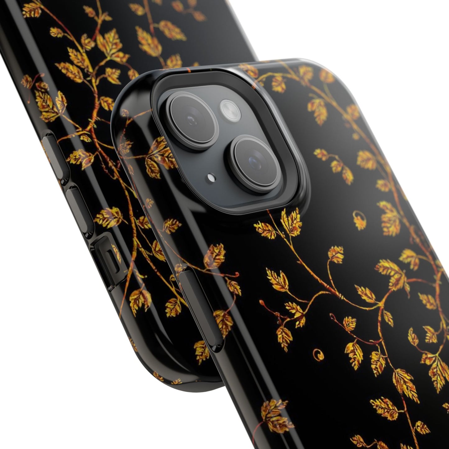 Elegant Floral Magnetic Tough Case for Phone - Stylish Gold Leaf Design