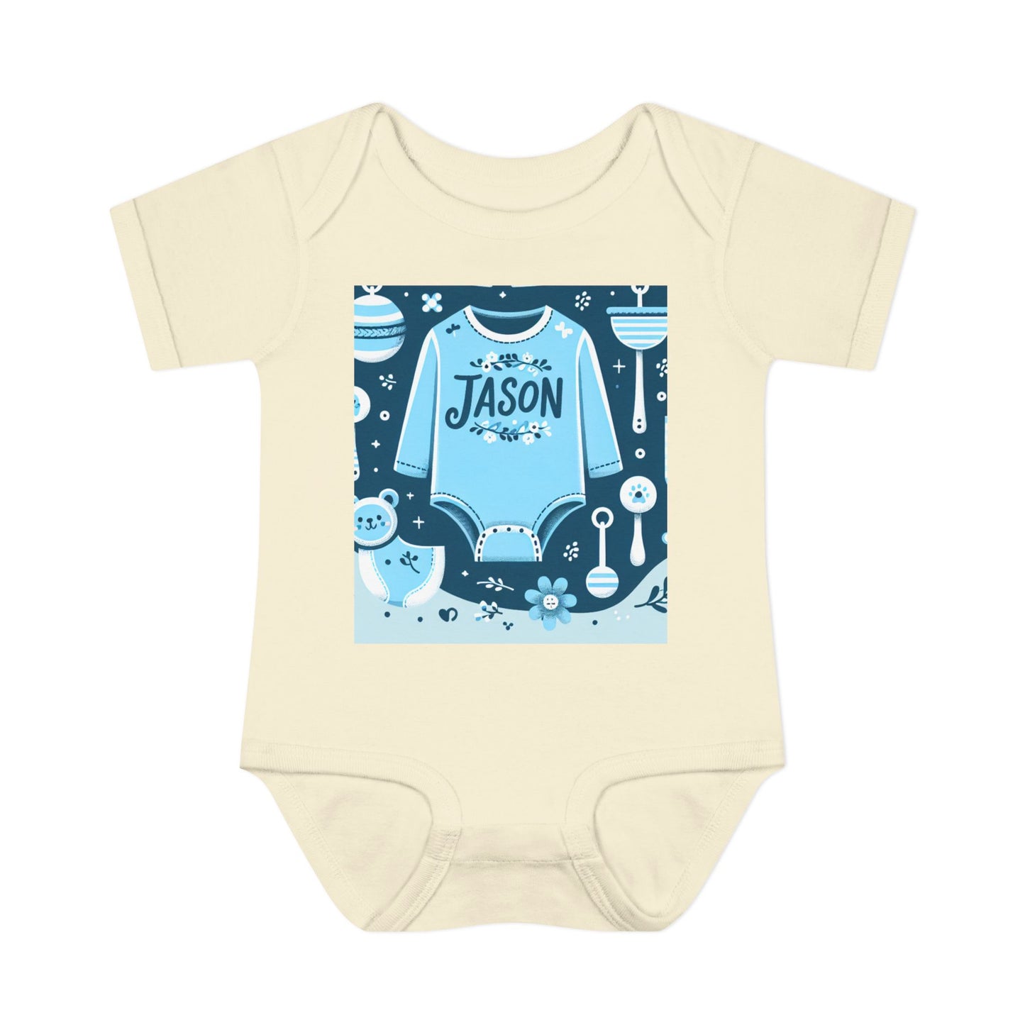 Personalized Blue Floral Infant Bodysuit - Custom Name "JASON"