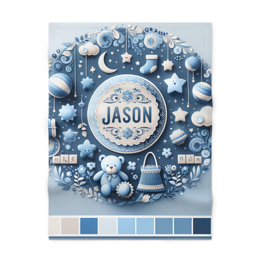 Personalized Soft Fleece Baby Blanket - Celestial Design with Name 'JASON'