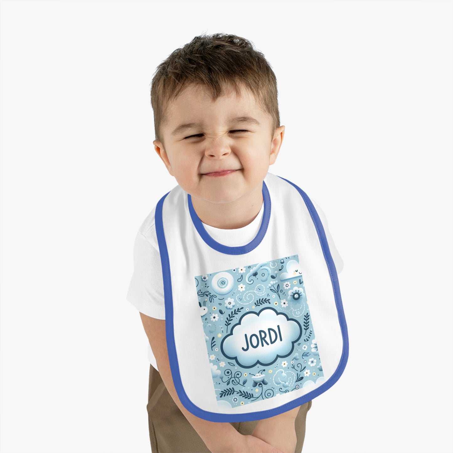 Copy of Personalized Baby Bib with Contrast Trim - Cute Teddy Bear Design for Boys