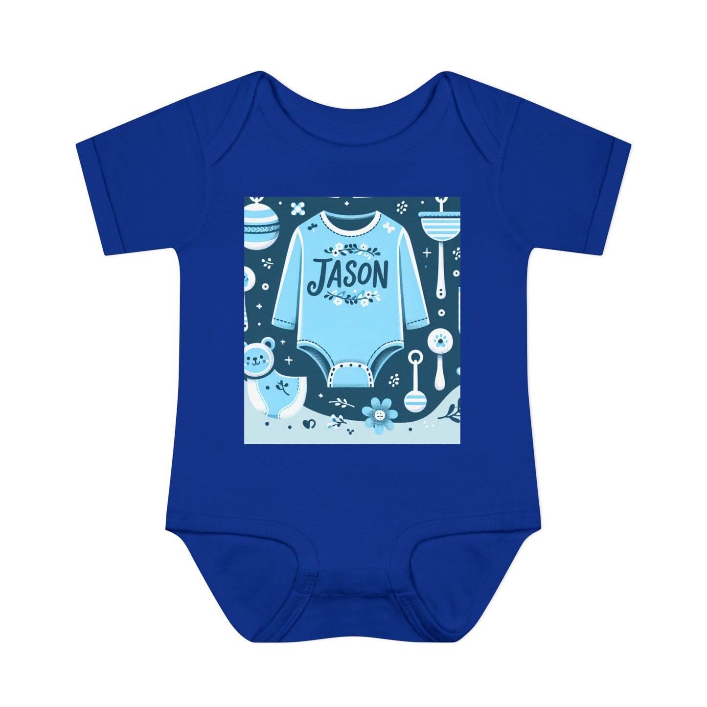 Personalized Blue Floral Infant Bodysuit - Custom Name "JASON"