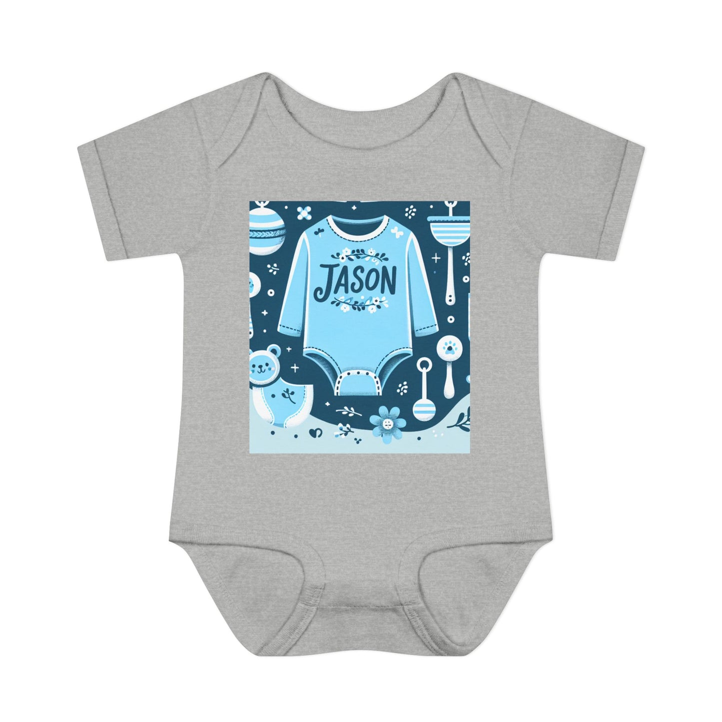 Personalized Blue Floral Infant Bodysuit - Custom Name "JASON"