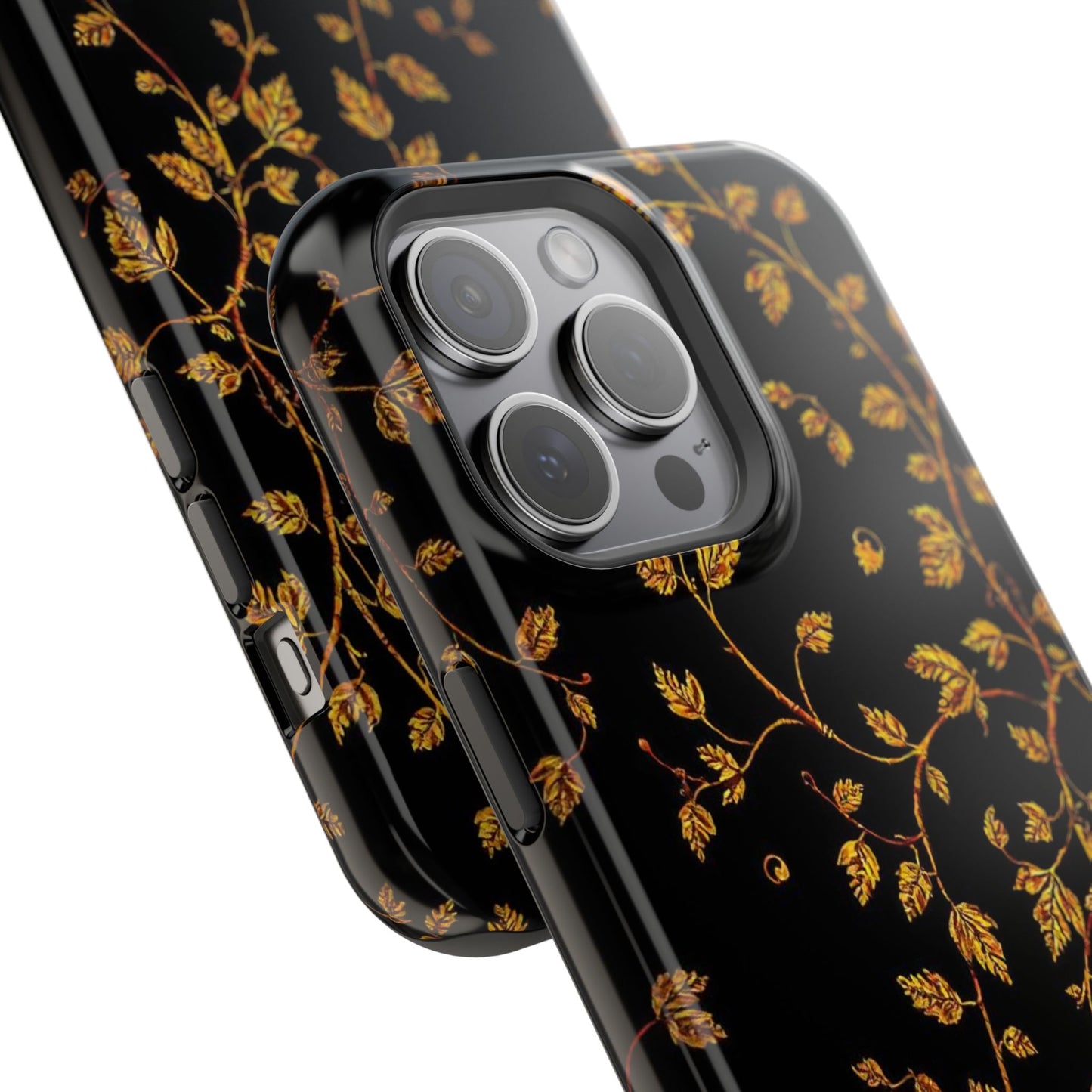 Elegant Floral Magnetic Tough Case for Phone - Stylish Gold Leaf Design