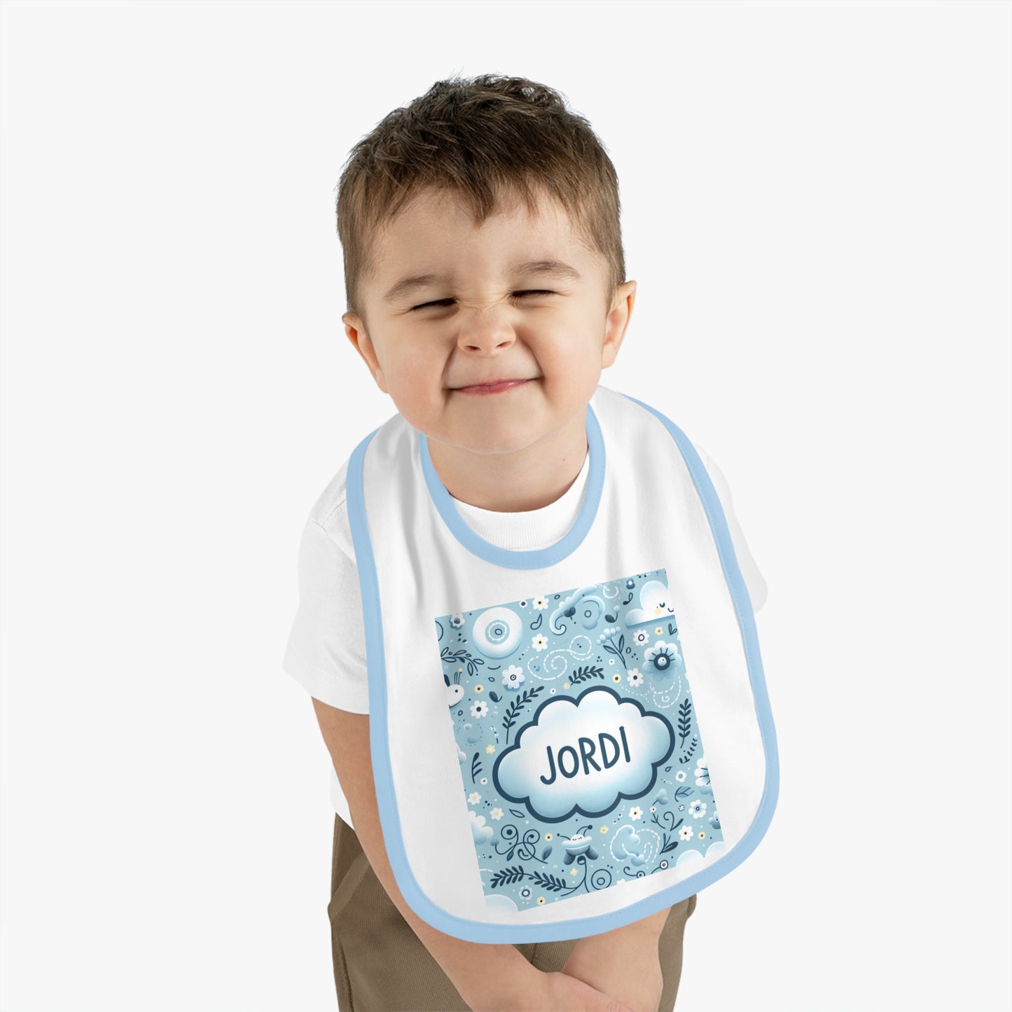 Copy of Personalized Baby Bib with Contrast Trim - Cute Teddy Bear Design for Boys