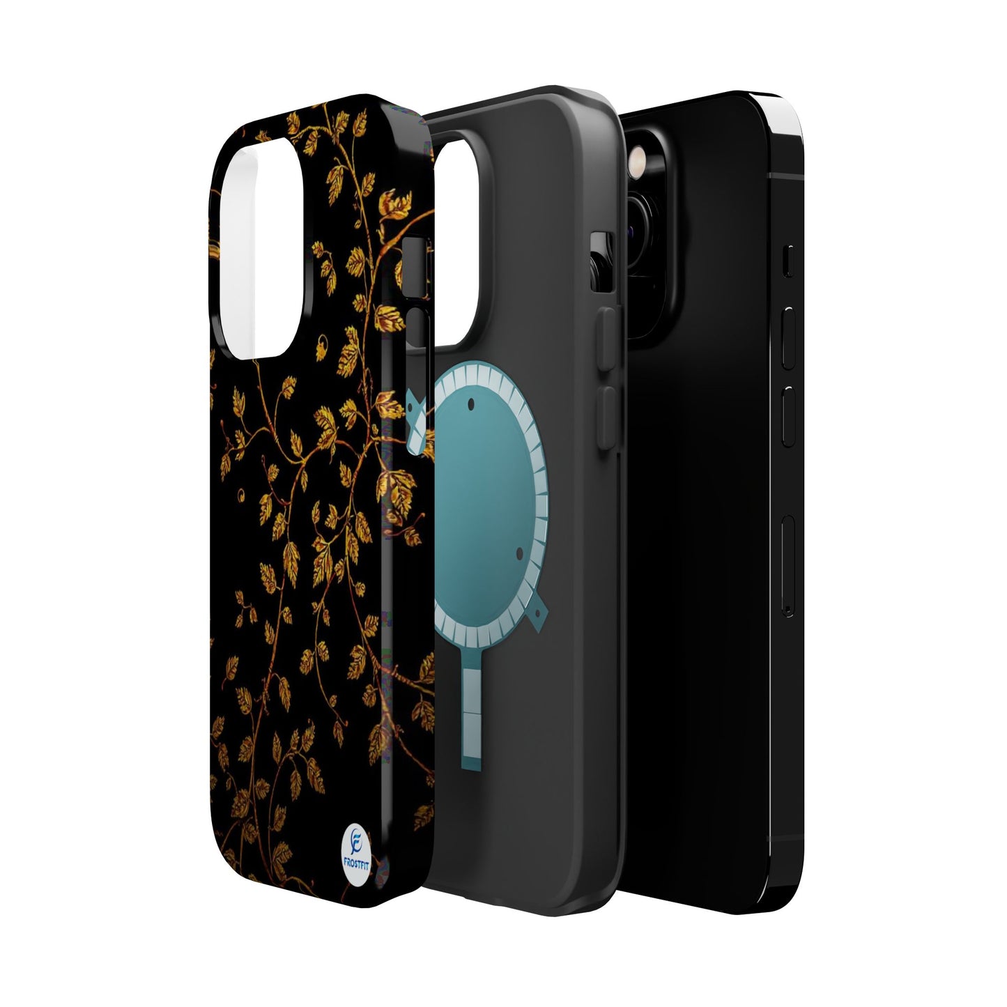 Elegant Floral Magnetic Tough Case for Phone - Stylish Gold Leaf Design