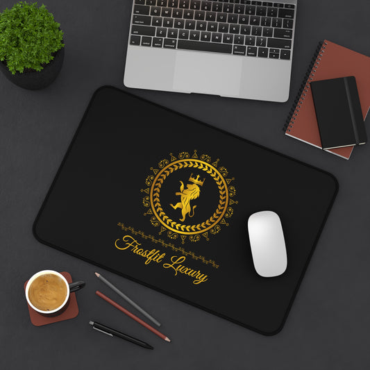 Luxury Black Desk Mat with Gold Frostfit Lion Design