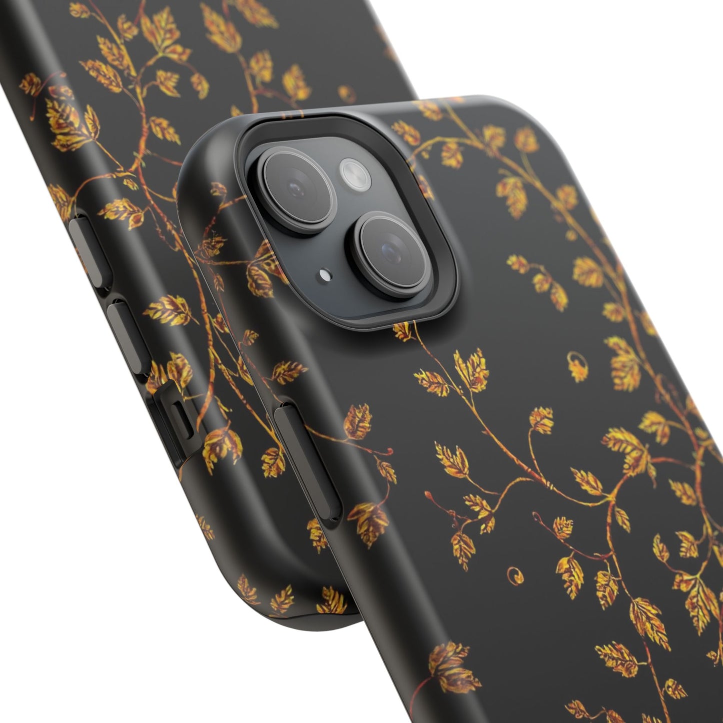 Elegant Floral Magnetic Tough Case for Phone - Stylish Gold Leaf Design