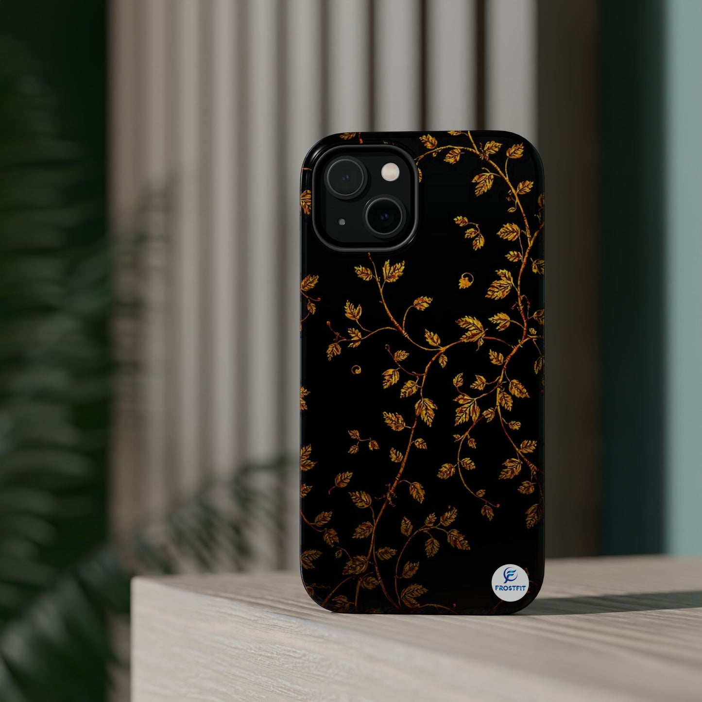 Elegant Floral Magnetic Tough Case for Phone - Stylish Gold Leaf Design