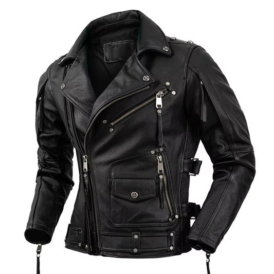 Motorcycle Leather Jacket Men Moto Riding Leather Jacket Mens Clothing Biker Coat Genuine Natural Calfskin Clothes Mens Jackets