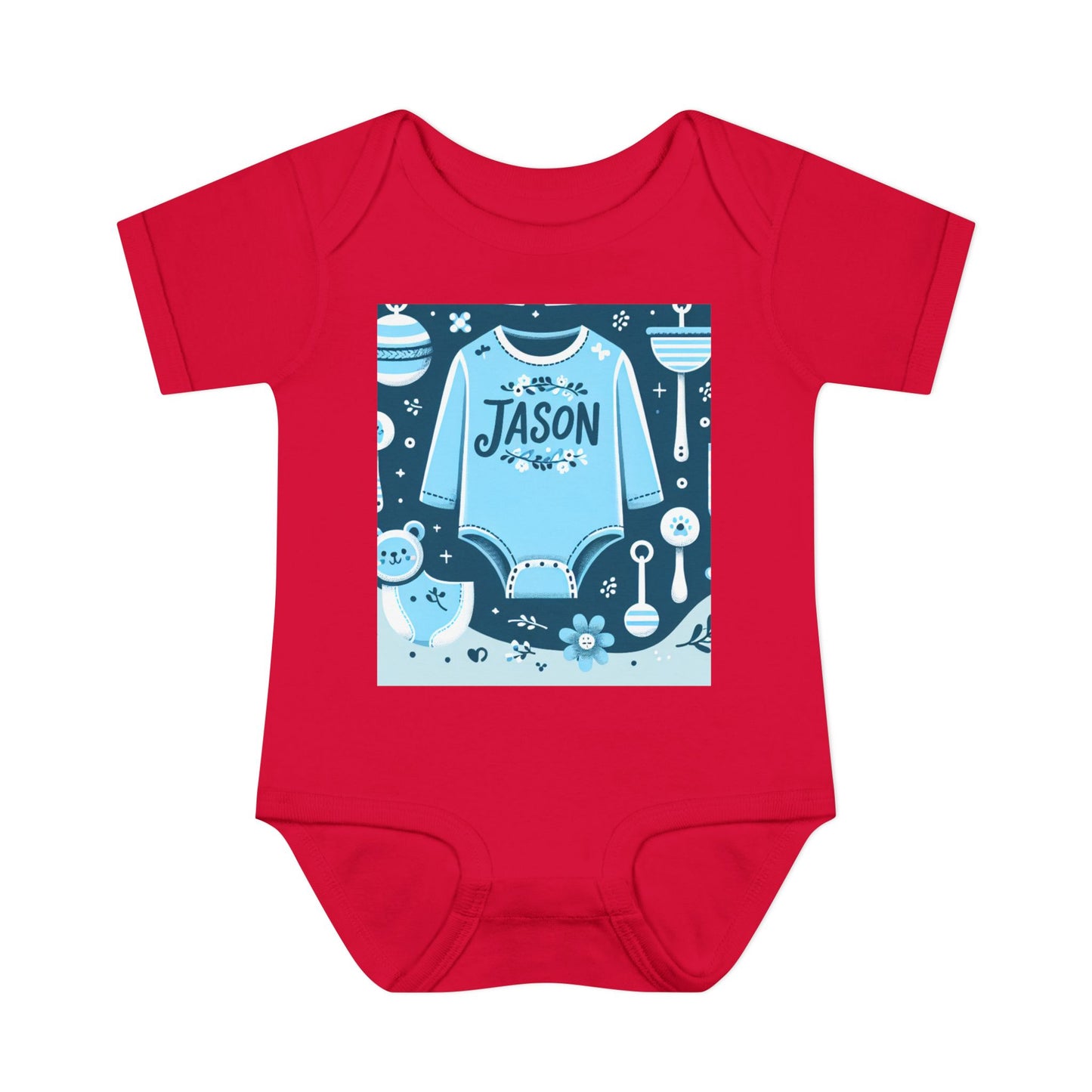 Personalized Blue Floral Infant Bodysuit - Custom Name "JASON"