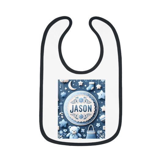 Personalized Baby Bib with Contrast Trim - Cute Teddy Bear Design for Boys