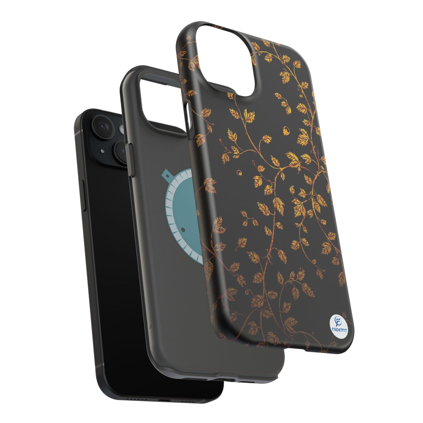 Elegant Floral Magnetic Tough Case for Phone - Stylish Gold Leaf Design