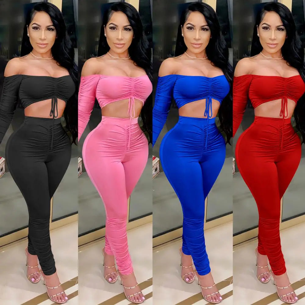 Two Piece Set Tracksuit Women 2 Piece Sets Womens Outfits Crop Top Stacked Leggings Fall Clothes Two Pieces Outfits Dropshipping