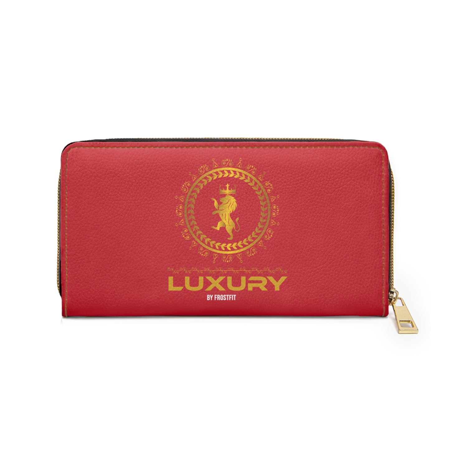 Luxury Red Zipper Wallet with Gold Accents