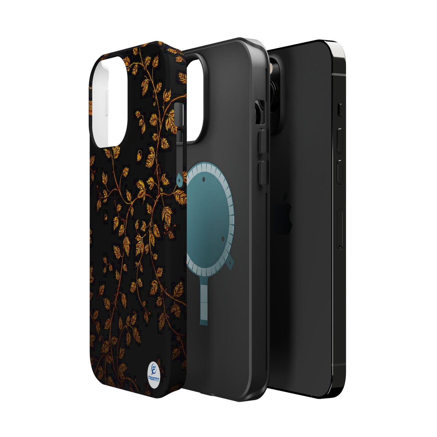 Elegant Floral Magnetic Tough Case for Phone - Stylish Gold Leaf Design