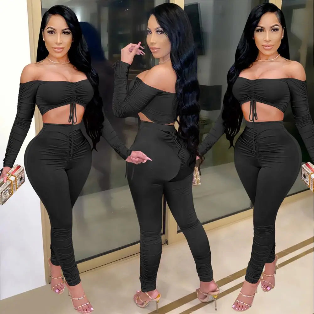 Two Piece Set Tracksuit Women 2 Piece Sets Womens Outfits Crop Top Stacked Leggings Fall Clothes Two Pieces Outfits Dropshipping