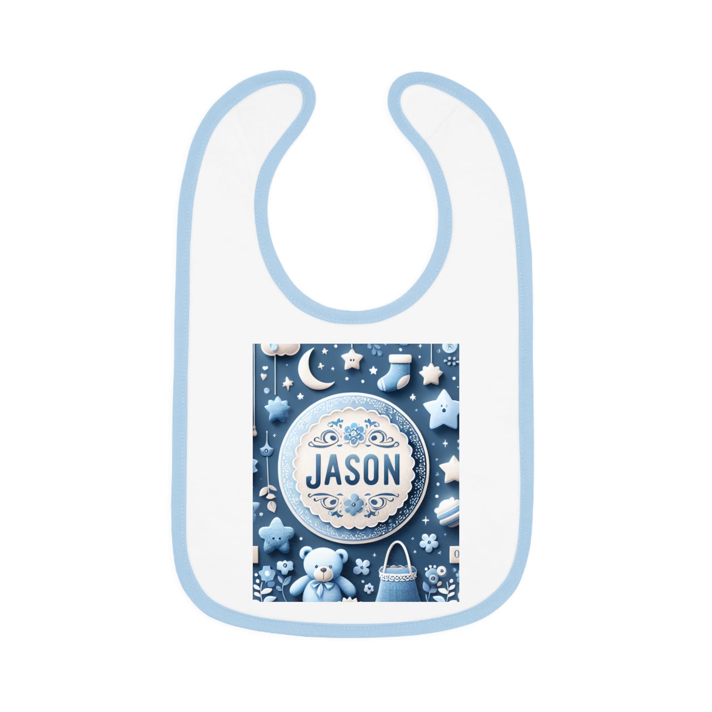 Personalized Baby Bib with Contrast Trim - Cute Teddy Bear Design for Boys