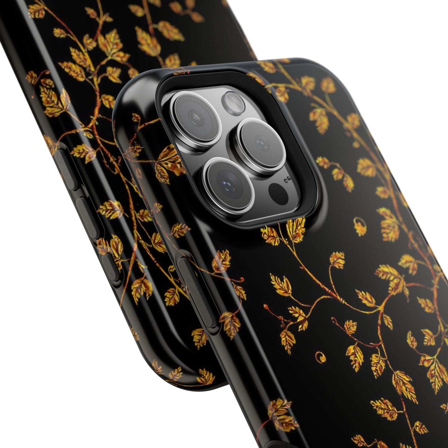 Elegant Floral Magnetic Tough Case for Phone - Stylish Gold Leaf Design