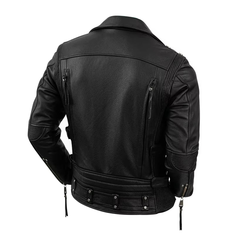 Motorcycle Leather Jacket Men Moto Riding Leather Jacket Mens Clothing Biker Coat Genuine Natural Calfskin Clothes Mens Jackets