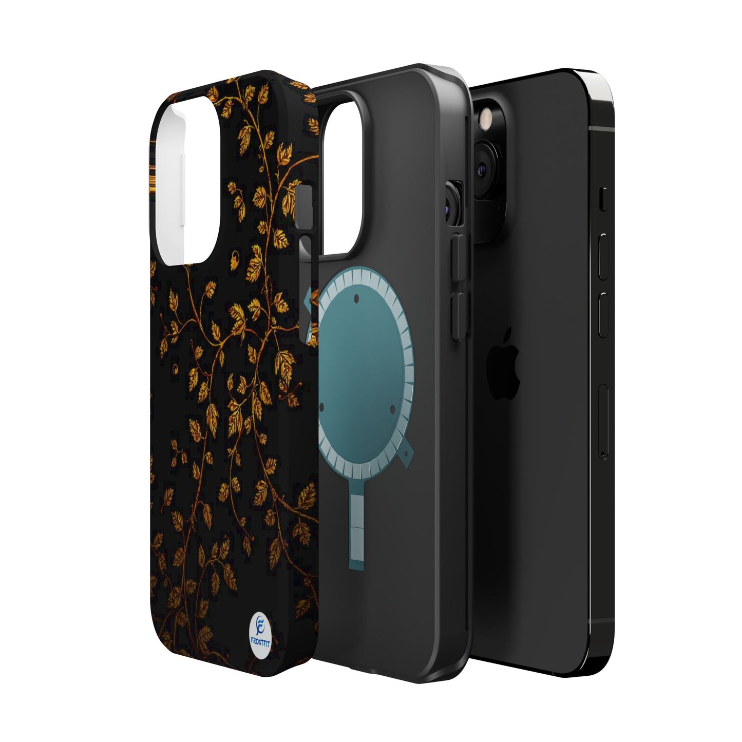 Elegant Floral Magnetic Tough Case for Phone - Stylish Gold Leaf Design