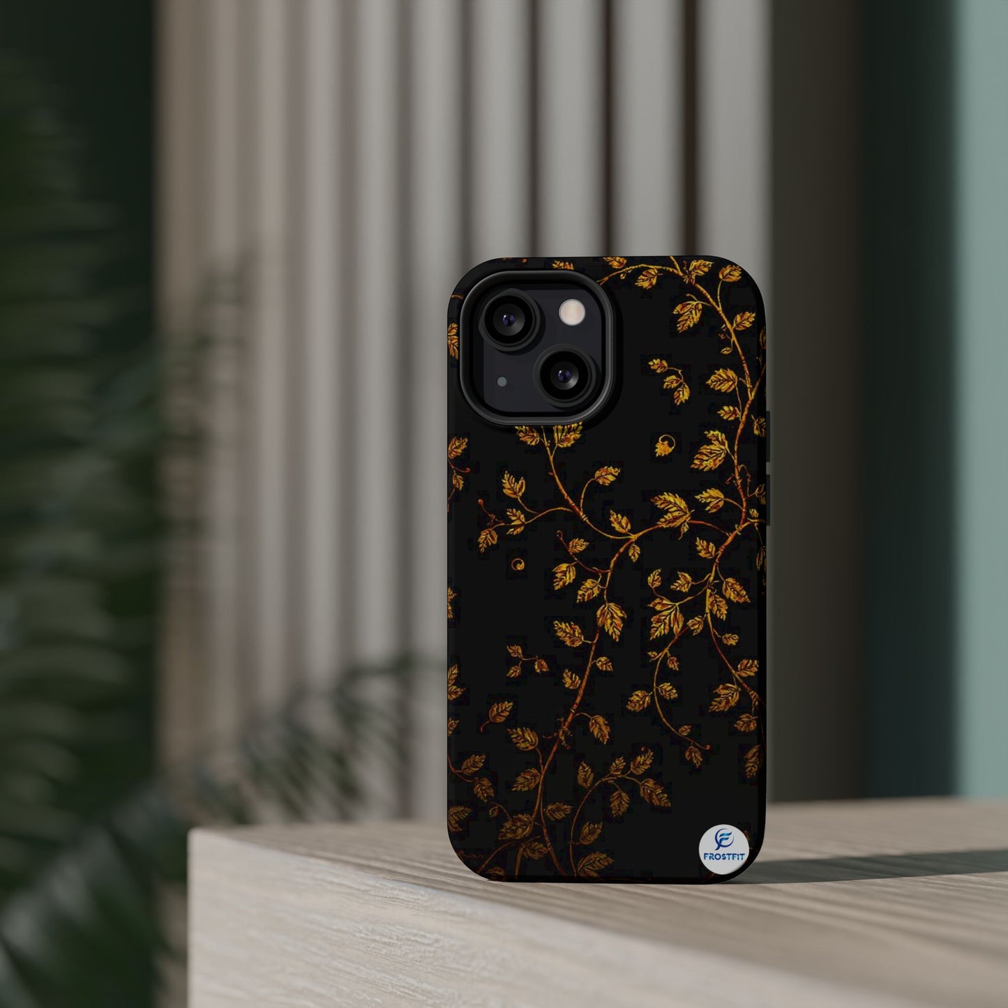 Elegant Floral Magnetic Tough Case for Phone - Stylish Gold Leaf Design