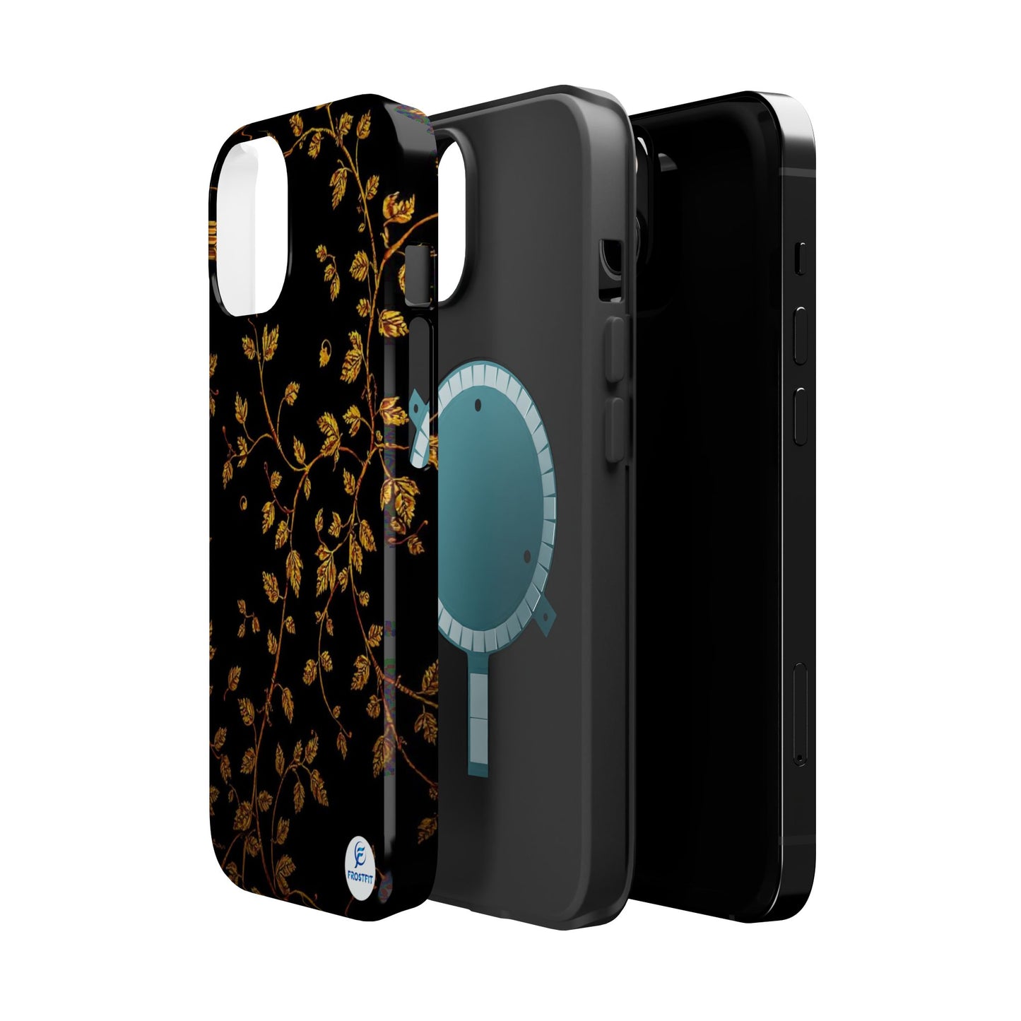 Elegant Floral Magnetic Tough Case for Phone - Stylish Gold Leaf Design