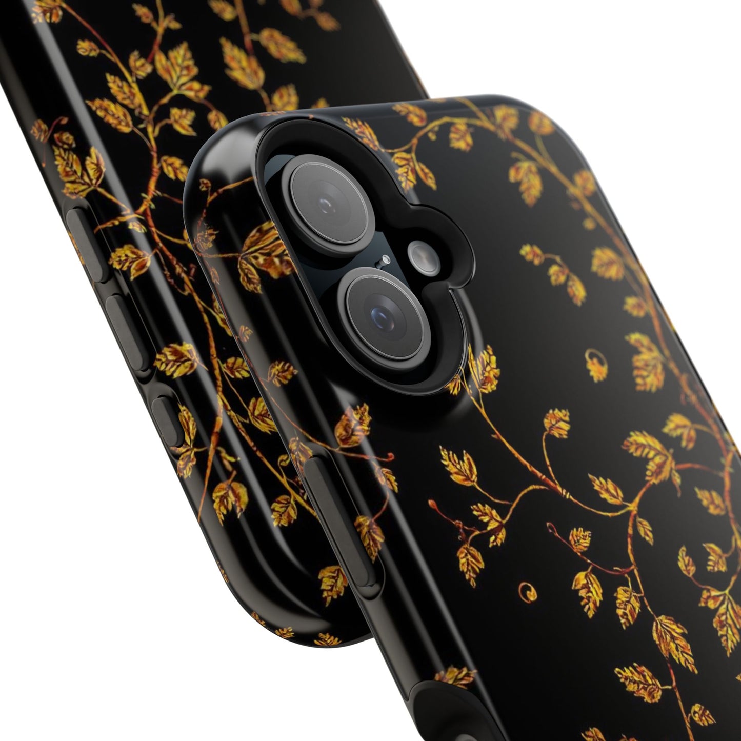 Elegant Floral Magnetic Tough Case for Phone - Stylish Gold Leaf Design