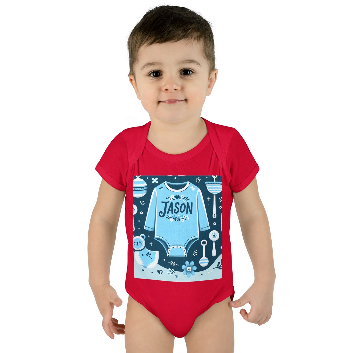 Personalized Blue Floral Infant Bodysuit - Custom Name "JASON"