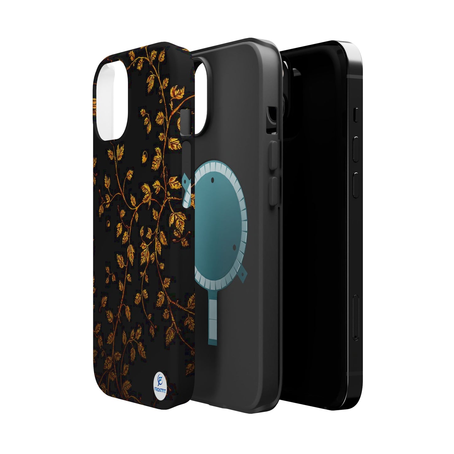 Elegant Floral Magnetic Tough Case for Phone - Stylish Gold Leaf Design