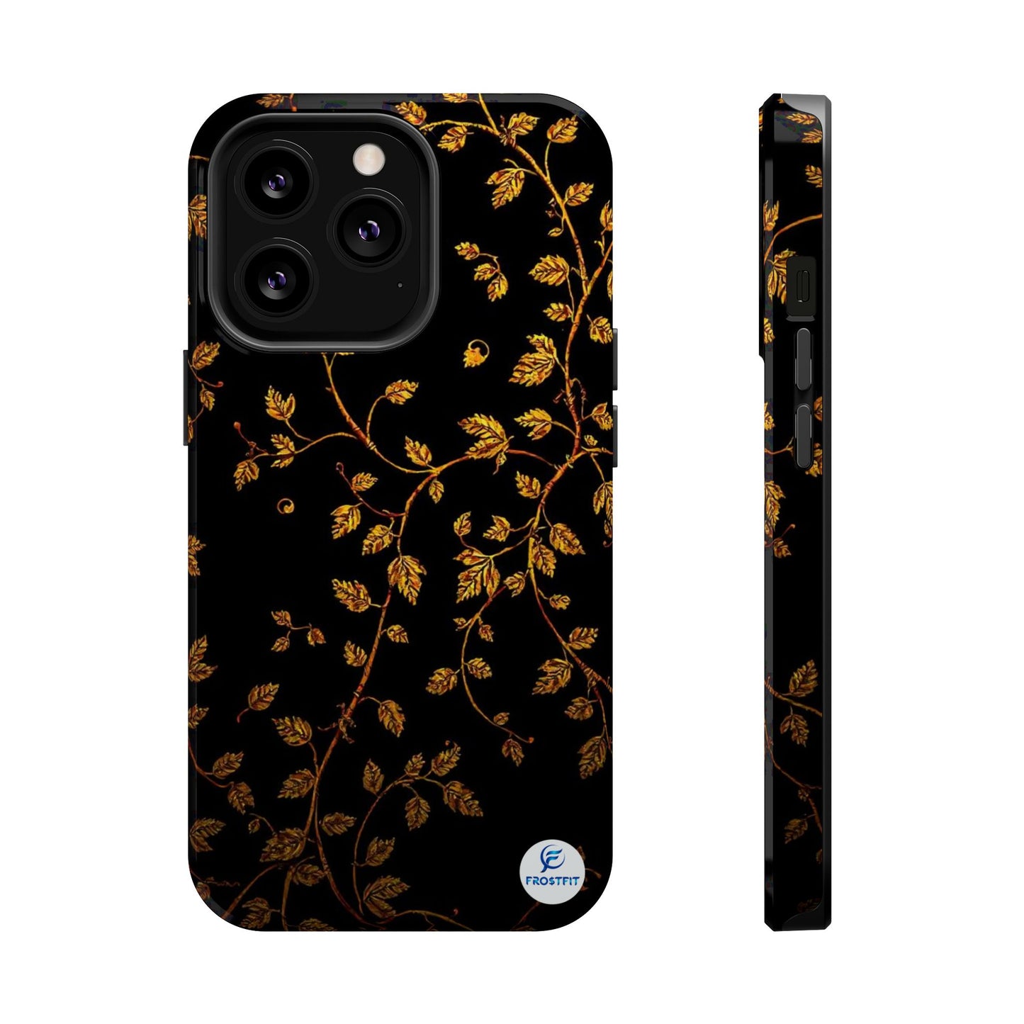 Elegant Floral Magnetic Tough Case for Phone - Stylish Gold Leaf Design